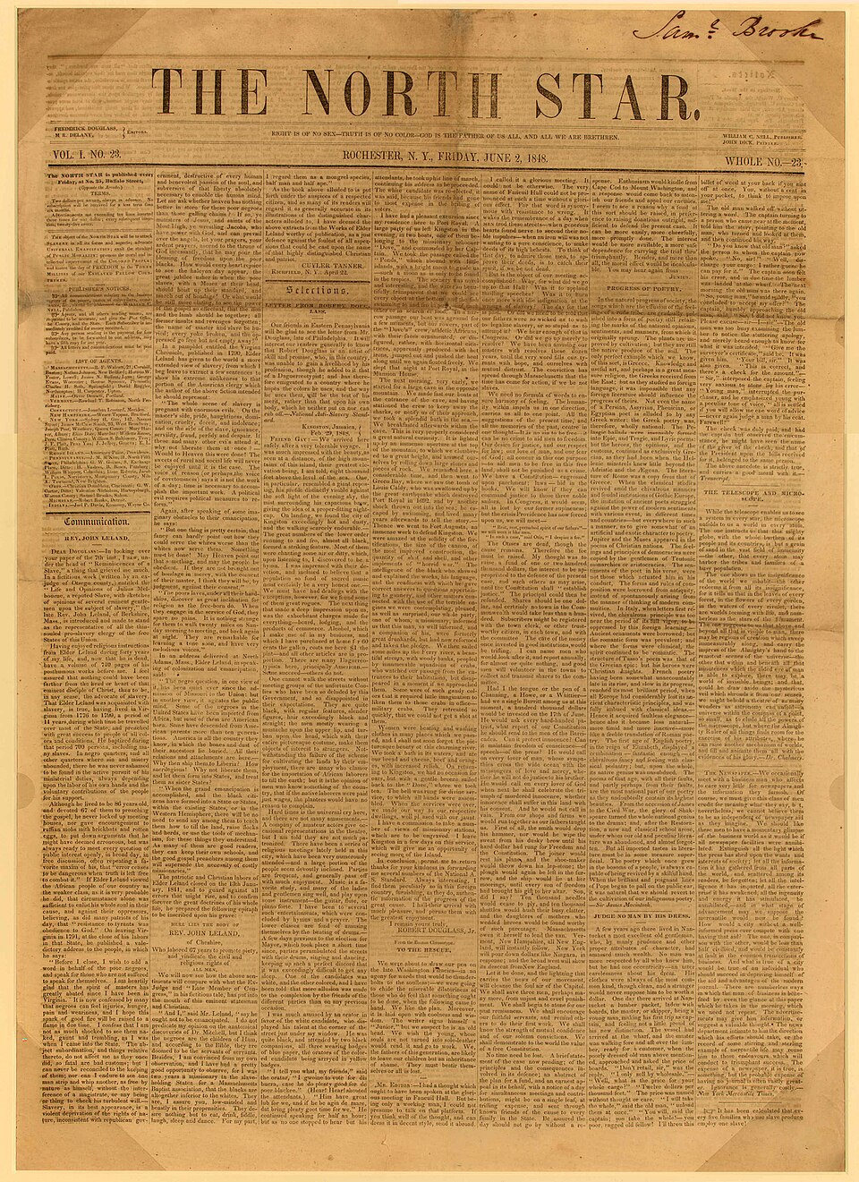 Front page of The North Star newspaper