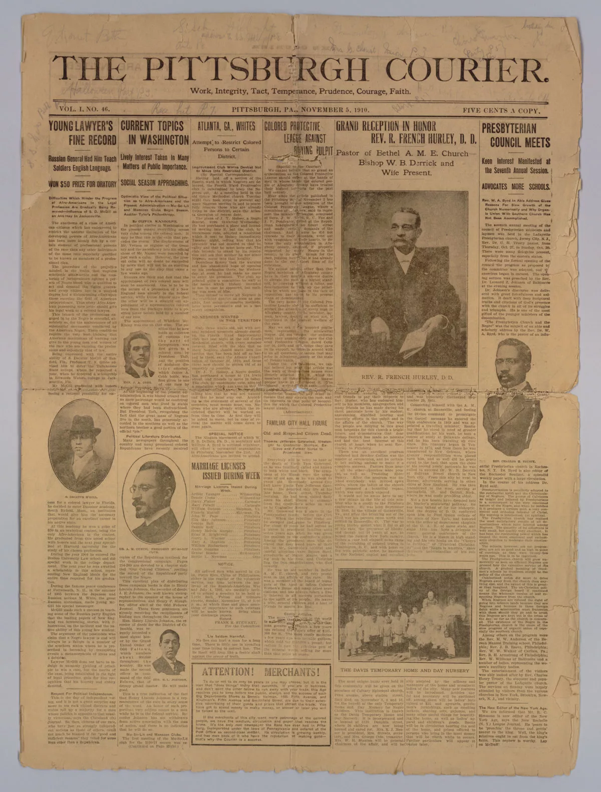Front page of The Pittsburgh Courier, November 5, 1910