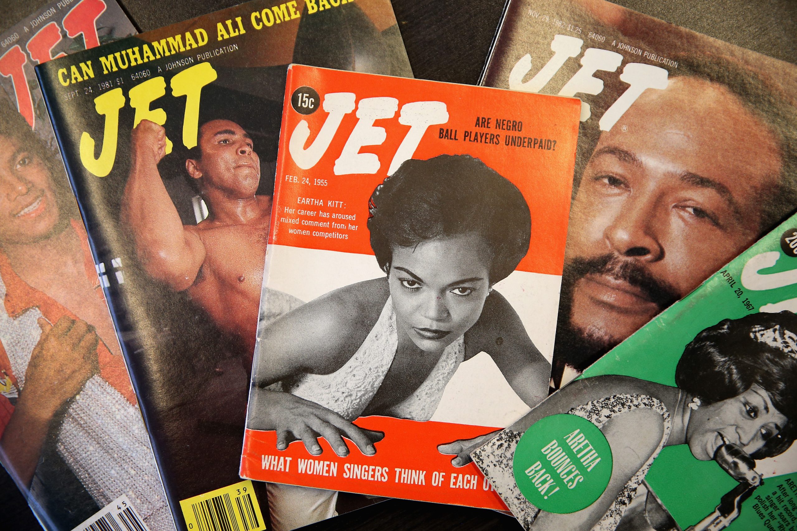 A spread of Jet magazine covers from the Johnson Publishing visual archive
