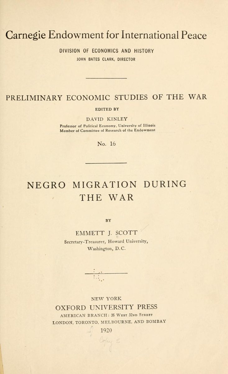 Cover of Negro Migration During the War by Emmett J. Scott