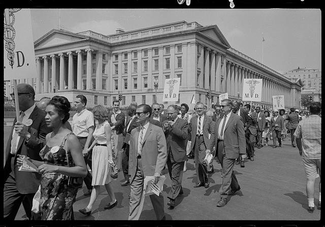 Marchers carrying a Medical Committee for Civil Rights banner at the March on Washington