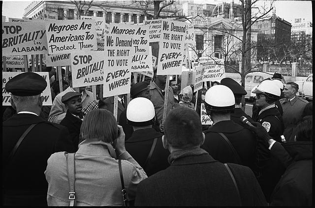 Demonstrators outside the White House demanding voting rights and protesting brutality in Selma