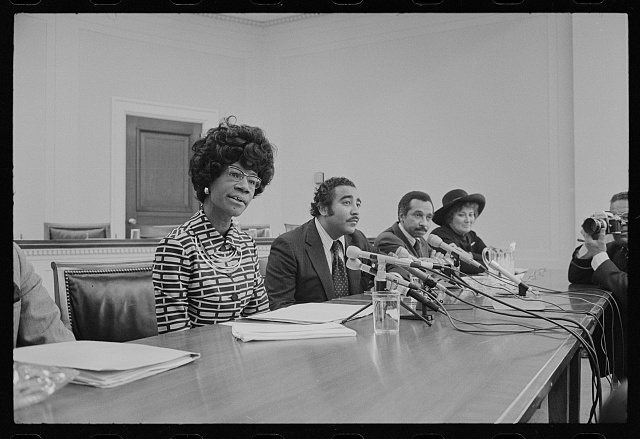 Shirley Chisholm announcing her candidacy for president with members of Congress